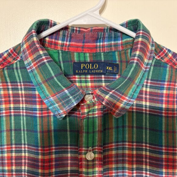 Ralph Lauren Polo Mens Red/Green Plaid Linen Twill Button-Front Shirt XXL/2XL - Picture 3 of 9